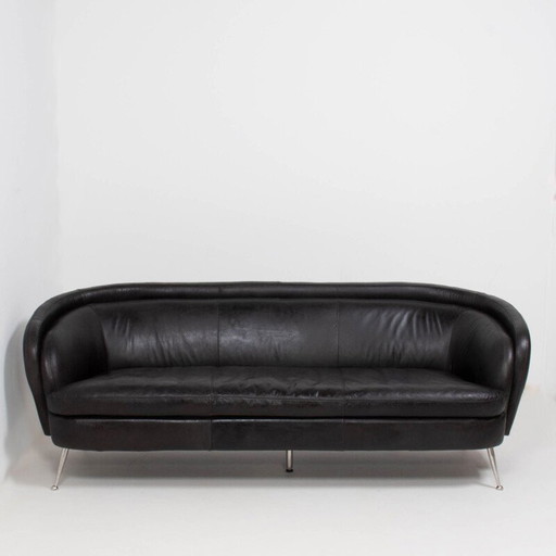 Vintage schwarzes Ledersofa Italien 1960er Jahre
