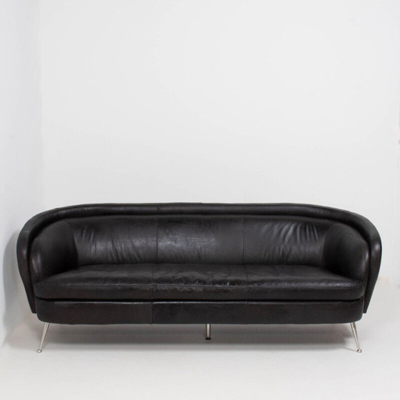 Image 1 of Vintage schwarzes Ledersofa Italien 1960er Jahre