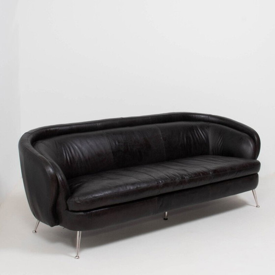 Image 1 of Vintage schwarzes Ledersofa Italien 1960er Jahre