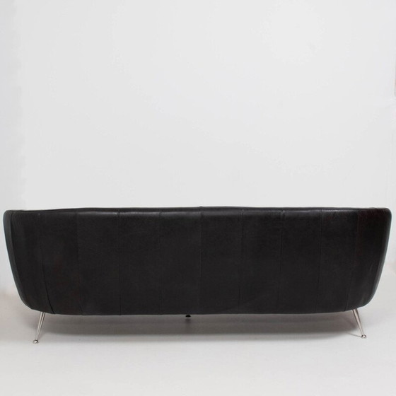 Image 1 of Vintage schwarzes Ledersofa Italien 1960er Jahre
