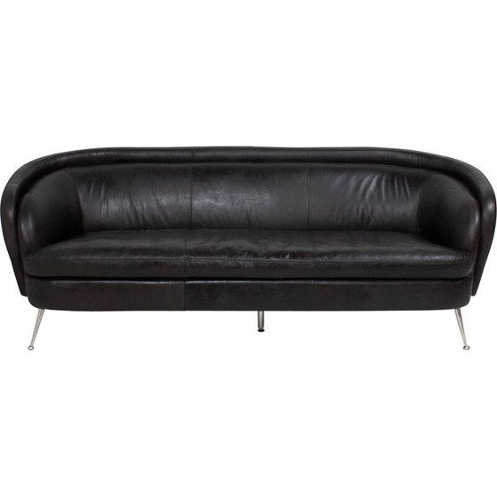 Image 1 of Vintage schwarzes Ledersofa Italien 1960er Jahre