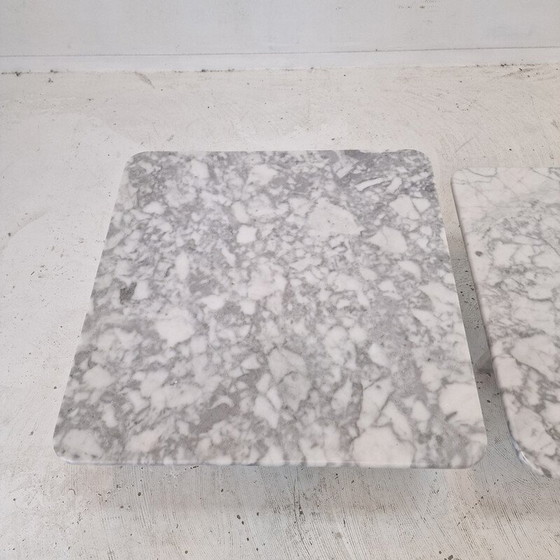 Image 1 of Satz von 3 Couchtischen aus Bianco Carrara-Marmor, Italien 1980