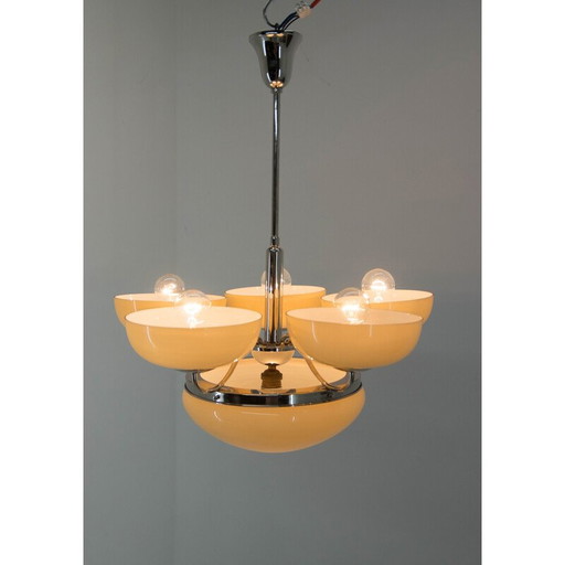 Vintage Art Deco vernickelter 6-flammiger Kronleuchter, 1930