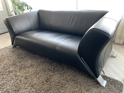 Rolf Benz 2,5-Sitzer-Sofa aus schwarzem Leder