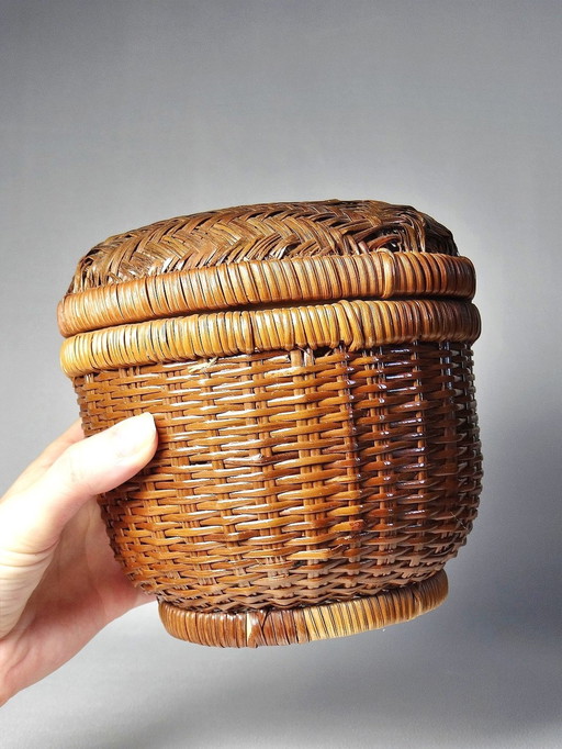 Rattan Und Bambus Geflochtene Dose Vintage Asiatisches Kunsthandwerk