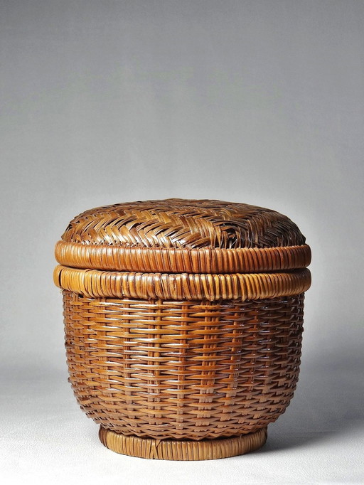 Rattan Und Bambus Geflochtene Dose Vintage Asiatisches Kunsthandwerk