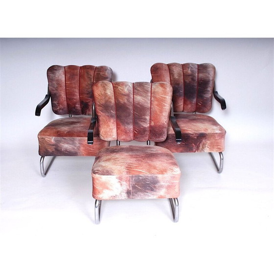 Image 1 of Satz von 3 Vintage-Sesseln aus Holz und Stoff von Mucke Melder, Tschechoslowakei 1930