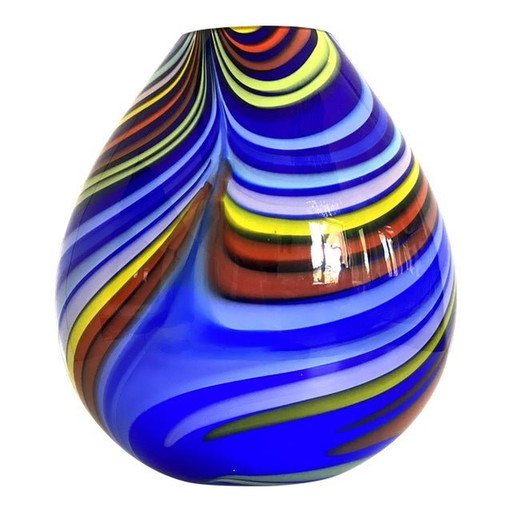 Zeitgenössische künstlerische Vase aus Muranoglas mit farbigem Schilf