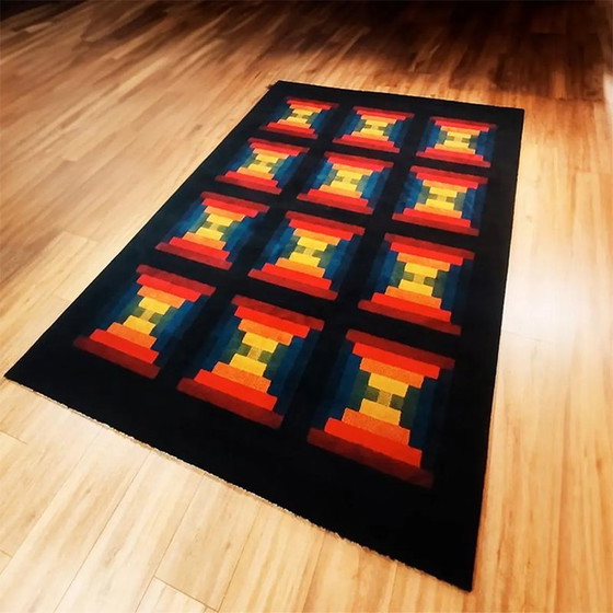 Image 1 of 1980er Geometrischer Teppich "Country" von Missoni für T&J Vestor aus reiner Wolle,
