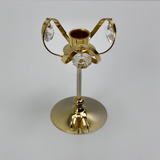 Image 1 of Vintage Kerzenhalter Aus 24 Karat vergoldetem Messing Und Swarovski-Kristall, Palwa, Hollywood Regency. Deutschland, 1960-1970