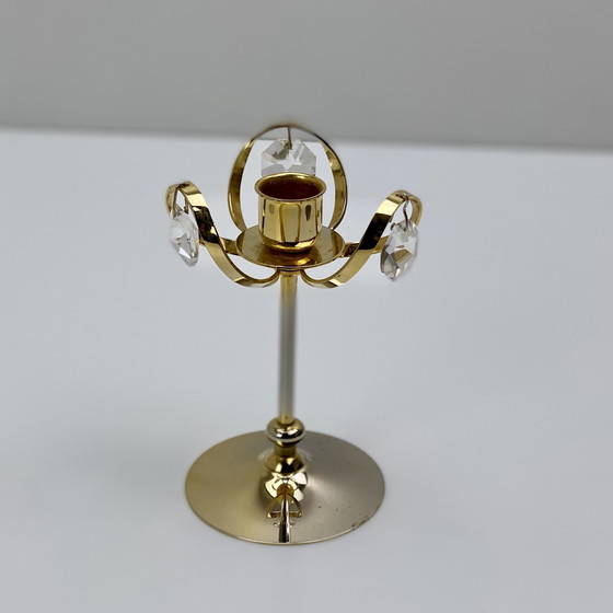 Image 1 of Vintage Kerzenhalter Aus 24 Karat vergoldetem Messing Und Swarovski-Kristall, Palwa, Hollywood Regency. Deutschland, 1960-1970