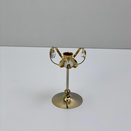Image 1 of Vintage Kerzenhalter Aus 24 Karat vergoldetem Messing Und Swarovski-Kristall, Palwa, Hollywood Regency. Deutschland, 1960-1970