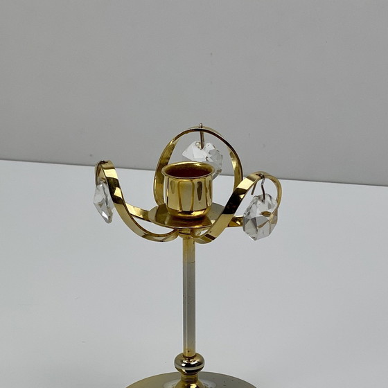 Image 1 of Vintage Kerzenhalter Aus 24 Karat vergoldetem Messing Und Swarovski-Kristall, Palwa, Hollywood Regency. Deutschland, 1960-1970