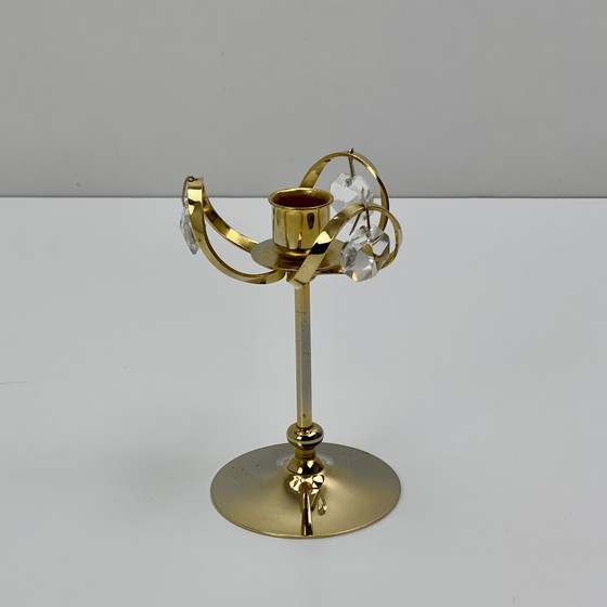 Image 1 of Vintage Kerzenhalter Aus 24 Karat vergoldetem Messing Und Swarovski-Kristall, Palwa, Hollywood Regency. Deutschland, 1960-1970