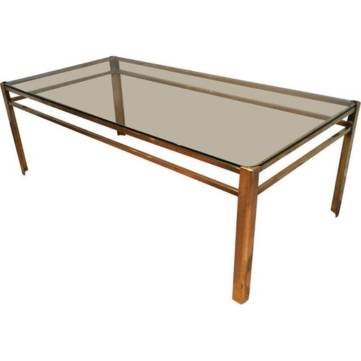 Runder Couchtisch aus Messing mit Glasplatte von Baguès, 1940