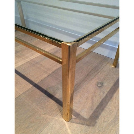 Image 1 of Runder Couchtisch aus Messing mit Glasplatte von Baguès, 1940