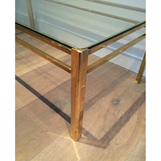 Image 1 of Runder Couchtisch aus Messing mit Glasplatte von Baguès, 1940