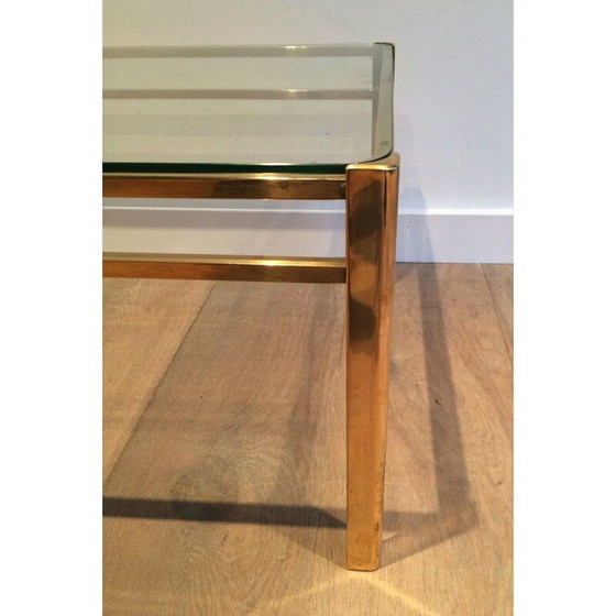 Image 1 of Runder Couchtisch aus Messing mit Glasplatte von Baguès, 1940