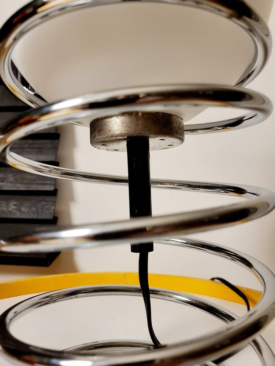Image 1 of Vintage Spirale oder Frühling Lampe, Woja, Chrom und Opalglühbirne, Niederlande, 1970er