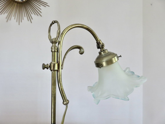 Image 1 of Jugendstil-Lampe Aus Bronze Und Mattglas, Frankreich, 1970