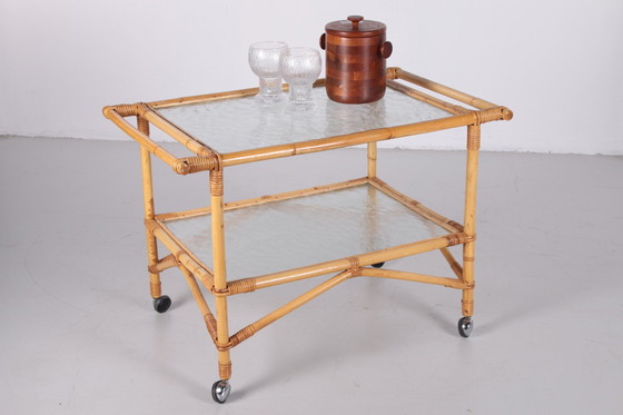 Image 1 of Vintage Bamboo Trolley Französisch 1960S