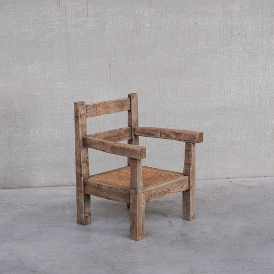 Image 1 of Paar Vintage-Sessel aus primitivem Eichenholz Binsen, Frankreich 1950