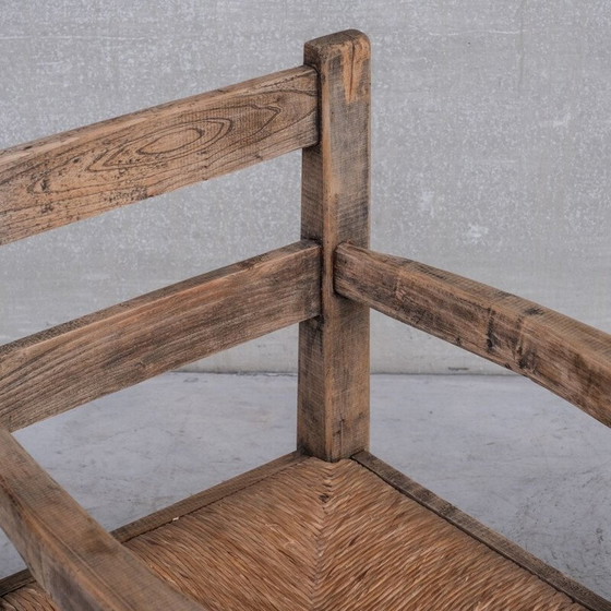 Image 1 of Paar Vintage-Sessel aus primitivem Eichenholz Binsen, Frankreich 1950