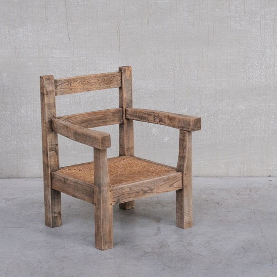Image 1 of Paar Vintage-Sessel aus primitivem Eichenholz Binsen, Frankreich 1950