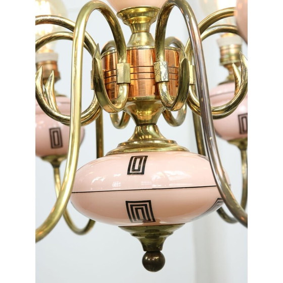 Image 1 of Mid Century Kronleuchter aus Messing und Glas