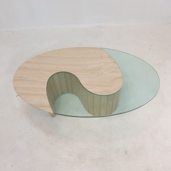 Image 1 of Italienischer Vintage Couchtisch aus Travertin und Glas, 1980er Jahre