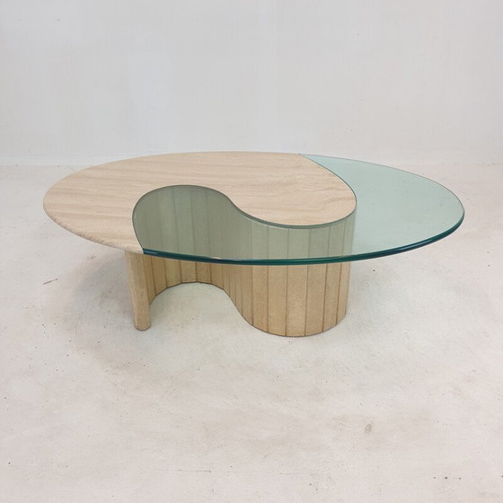 Image 1 of Italienischer Vintage Couchtisch aus Travertin und Glas, 1980er Jahre