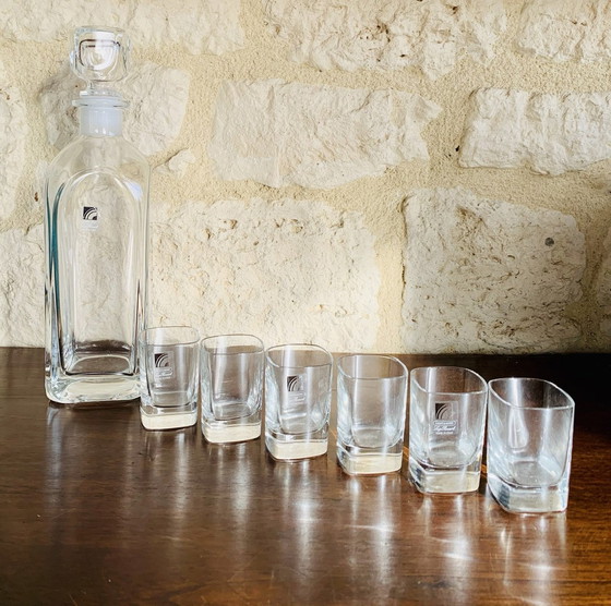 Image 1 of Whiskey-Karaffe aus Kristall mit 6 Gläsern von Luigi Bormioli, 1970er Jahre, 7er-Set