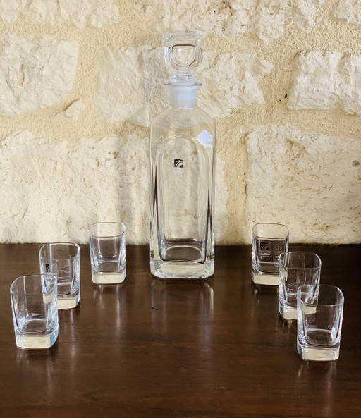 Whiskey-Karaffe aus Kristall mit 6 Gläsern von Luigi Bormioli, 1970er Jahre, 7er-Set