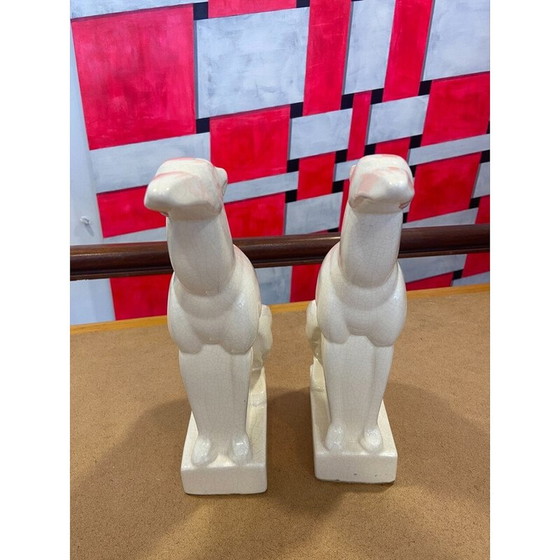 Image 1 of Paar alte Windhunde aus Keramik von Charles Lemanceau, 1925