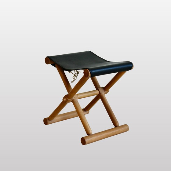 Image 1 of Paar Vintage-Hocker aus hellem Holz und Skai-Sitzen, Frankreich 1980