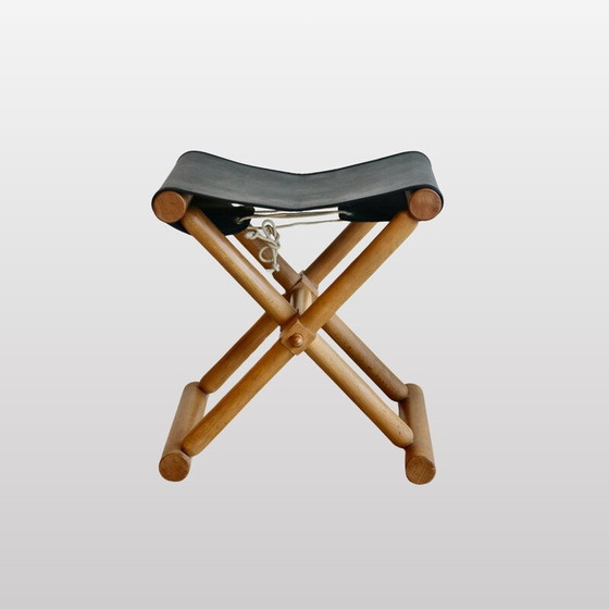 Image 1 of Paar Vintage-Hocker aus hellem Holz und Skai-Sitzen, Frankreich 1980