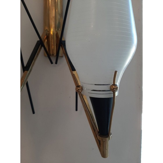 Image 1 of Paar alte Wandlampen mit gestreiftem Glas, Italien 1950