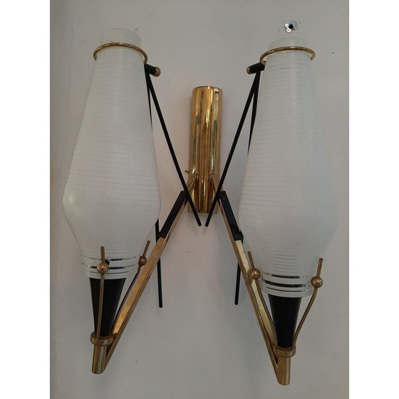 Image 1 of Paar alte Wandlampen mit gestreiftem Glas, Italien 1950