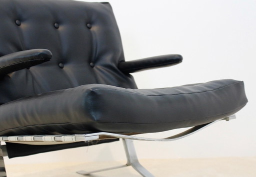 Mid Century Loungesessel mit niedriger Rückenlehne in Chrom