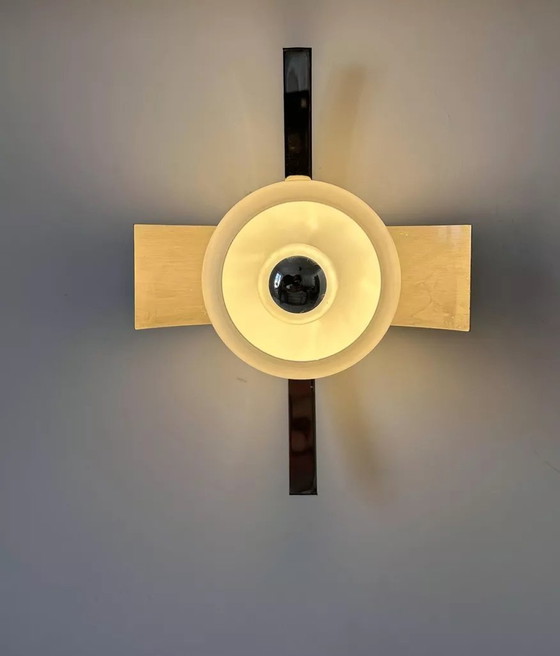 Image 1 of Vintage Wandleuchte, Gebürstetes Metall Chrom Und Opaline