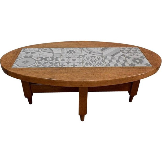 Image 1 of Vintage Couchtisch aus massiver Eiche von R. Guillerme und J. Chambron, 1960