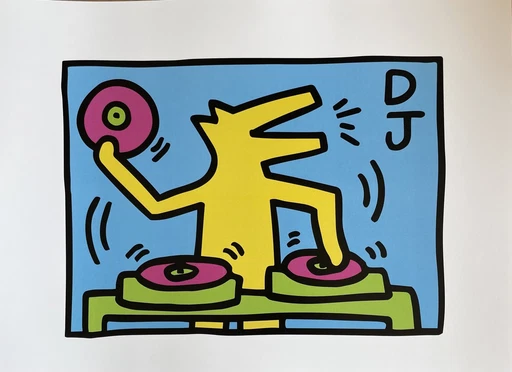 Keith Haring (1958-1990), Ohne Titel (Dj) 1983, lizenziert von Artestar Ny, gedruckt im Vereinigten Königreich.