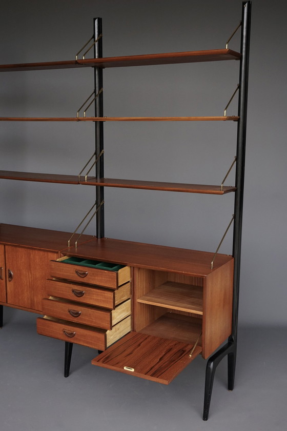 Image 1 of Modularer Teakholz-Wandschrank von Louis Van Teffellen für Wébé. 1950S