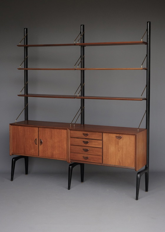 Image 1 of Modularer Teakholz-Wandschrank von Louis Van Teffellen für Wébé. 1950S