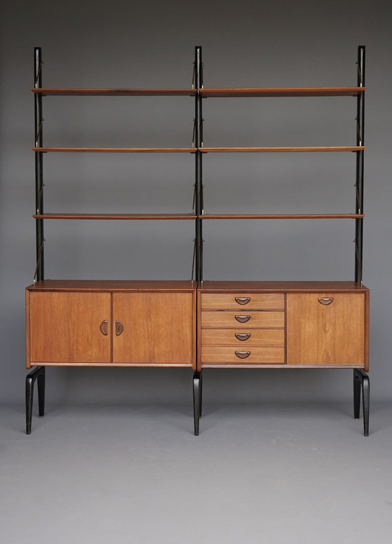 Image 1 of Modularer Teakholz-Wandschrank von Louis Van Teffellen für Wébé. 1950S