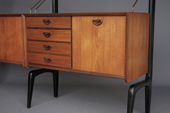 Image 1 of Modularer Teakholz-Wandschrank von Louis Van Teffellen für Wébé. 1950S