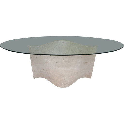 Fließender Esstisch aus Travertin und Glas aus der Mitte des Jahrhunderts, Italien 1970er