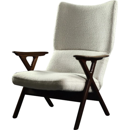 Vintage-Sessel aus Teakholz und weißem Boucle-Stoff, Norwegen 1960