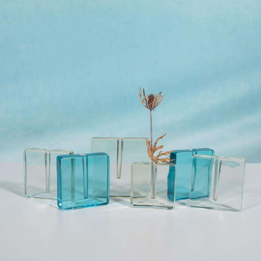 Vintage Dänisch Design Solifleur Vase blau Glas, Minimalistisch