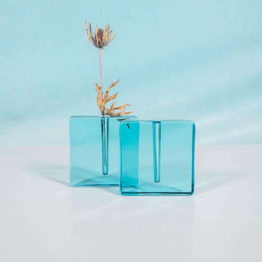 Vintage Dänisch Design Solifleur Vase blau Glas, Minimalistisch